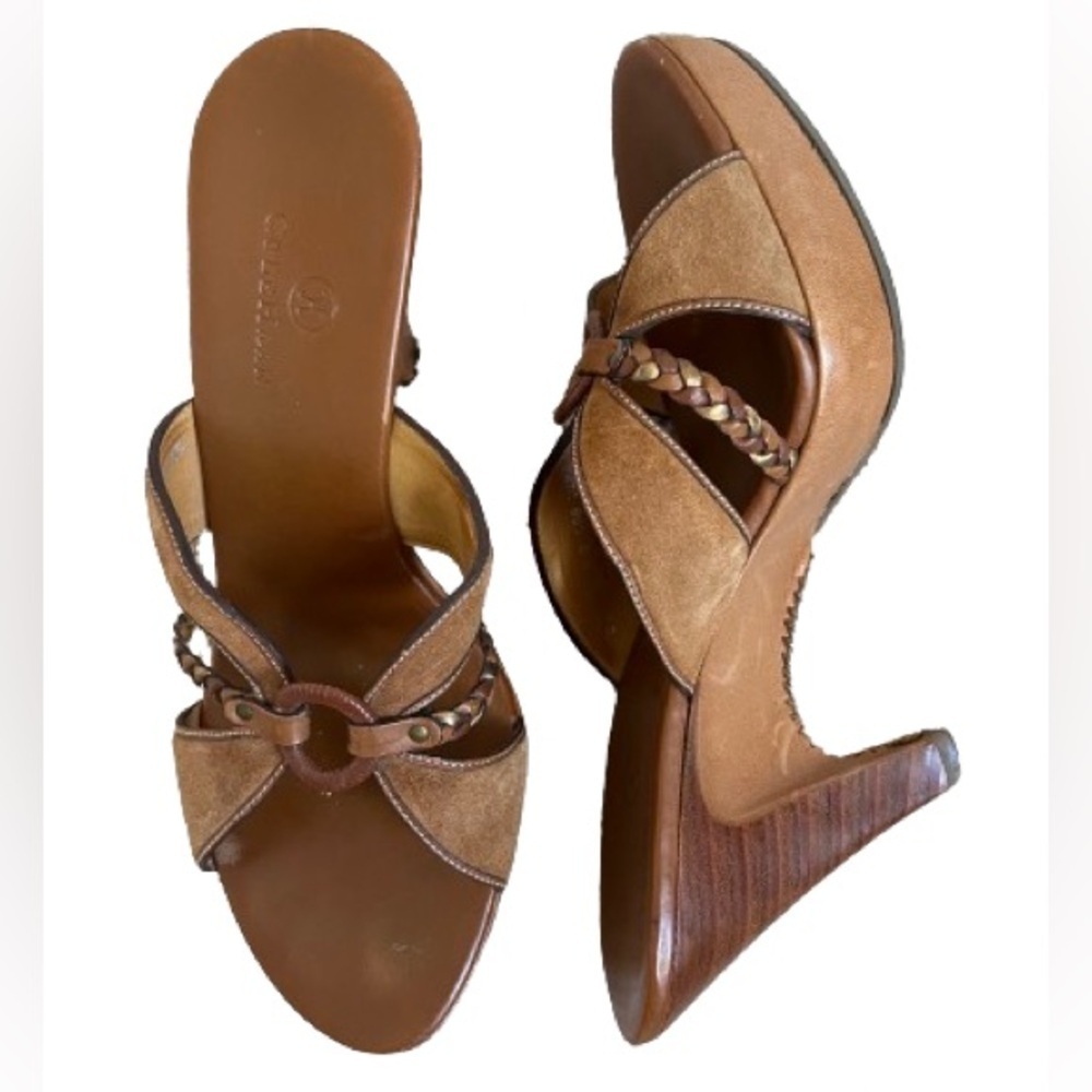 Cole Haan Braided Suede Wooden Heeled Slides - 202896. Size 8